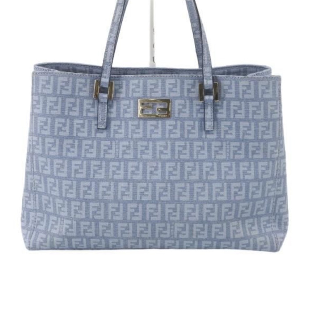 Fendi Blue Iconic Tote with Leather Trim